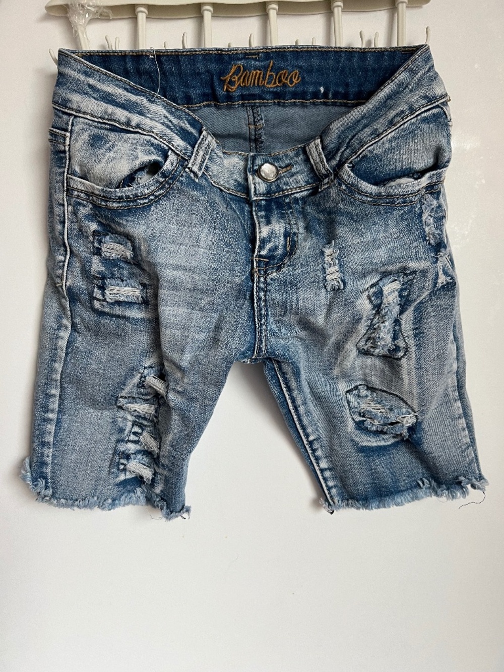 Jeweled Ripped Women’s Jeans Denim Jorts Blue Shorts by Bamboo
